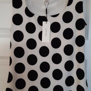 Calvin Klein Sleeveless Top Polka Dot Scoop Neck Tank Size M